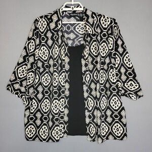 Maggie Barnes Button Front Top Womens 1X 18/20 Black Ivory Attached Tank